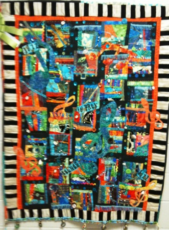 A Crescendo of Cloth, 43 x 56 inches, by Latifah Shakir, 2011. Winner of Best Art Quilt, 2011 Atlanta Quilt Festival.